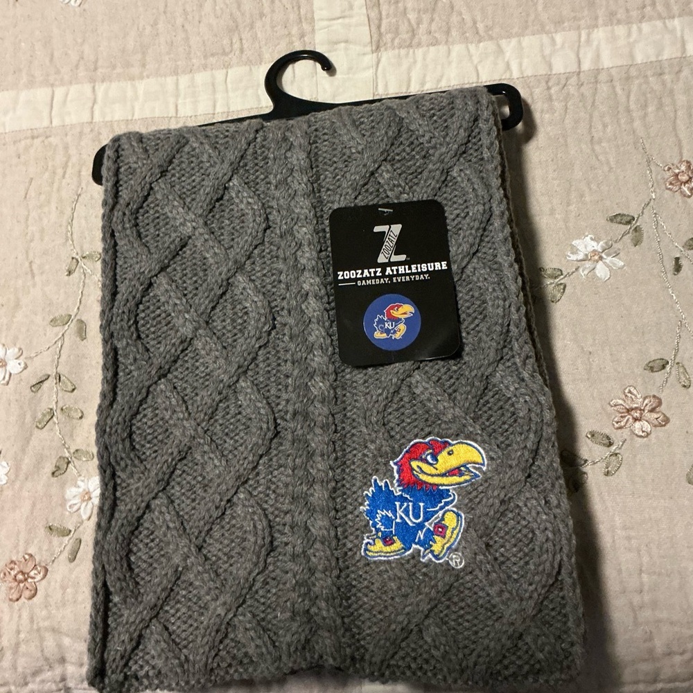 Gray Cable Knit Scarf with Logo